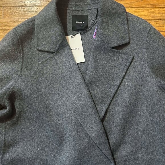 New w/tag THEORY Wool-Cashmere-Blend Coat Dark Grey Melange L $795 - Picture 3 of 10